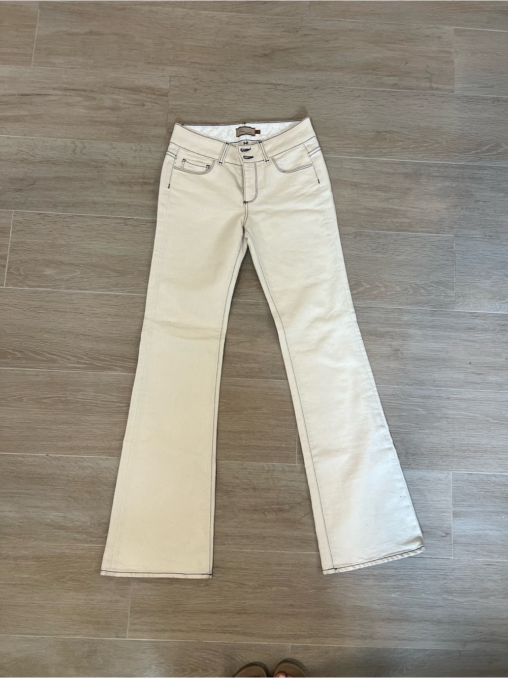 PAIGE Cream Wide-Leg Jeans